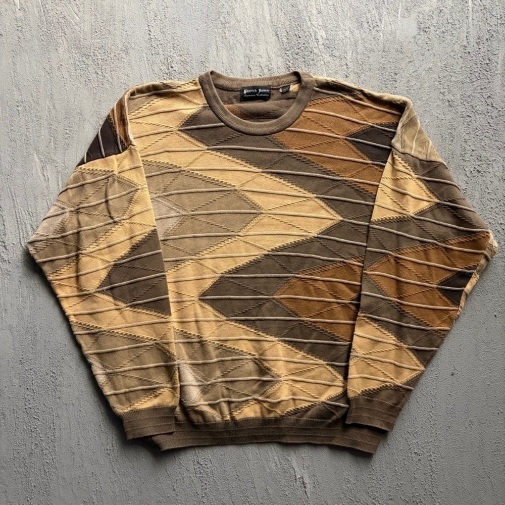 Vintage Patrick James Sweater XL Brown 1990s Coogi Style Textured Knit Crewneck